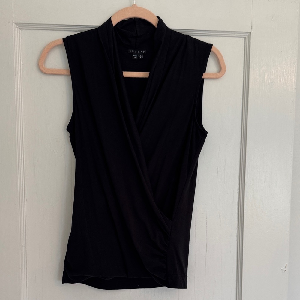 Theory Black Sleeveless Drape Blouse